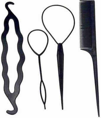 CrownCharm Hair Styling Tools Tail Braid Ponytail Hair Bun Maker 4pc Hair Accessory Set Hair Accessory Set(Black)