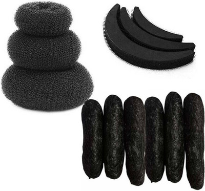 Sharum Crafts 3 hair donut 3pc puff set & 6pc Banana Puff Maker Hair Accessory Set(Black)