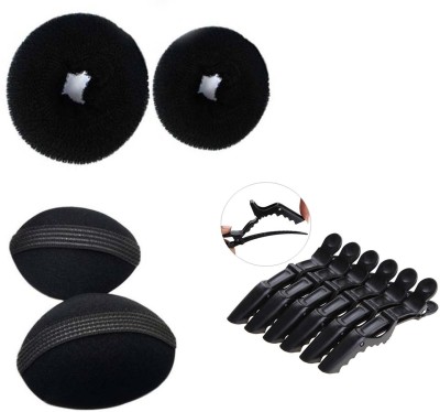 Sharum Crafts 2 Hair Donut, 2Pc Hair Volumizer & Section Clip Black 6Pc Hair Accessory Set(Black)