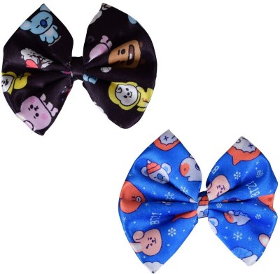 Matkooz Printed Satin Bow Hair Clip for Girls Hair Clip(Black, Blue)