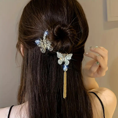 house of common MEHAK CREATION Butterfly Tassel HairClip Women's Fashion Fairy Girls Hair Clip(Silver)