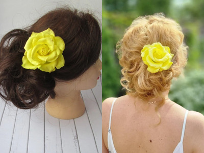 PSYCHFLORE YELLOW ROSE PINS SET OF 2 PC-Y3 Hair Accessory Set(Yellow)