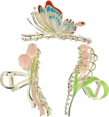 Beauty Flow 3-Piece Flower Metal Hair Claw Accessories Combo Set For Girls And Women Hair Claw(Multicolor)