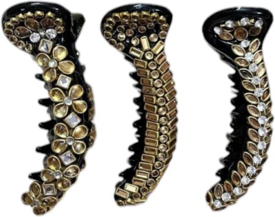 VRcreations Kundan Banana Hair clip Banana Clip(Black)