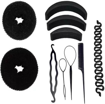 shiv sakti Hair Accessories Hair Styling Tools Bun Maker Combo of 10 Pcs Hair Accessory Set(Black)