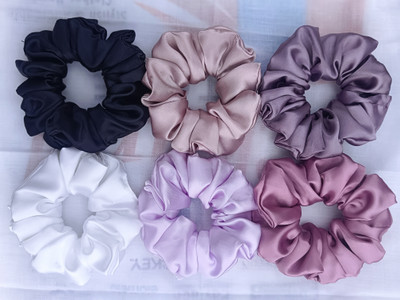 SM CREATION LARGE size premium satin scrunchies, Same Colors As Pic, best quality(pack of 6) Rubber Band(Multicolor)