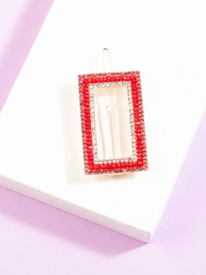 Dressberry Stone Studded French Barrette Hairpin Hair Clip(Red, White)