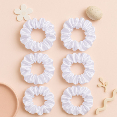 house of common Tasu Satin Scrunchies | Pack of 6 White | Small Size | For Women & Girls Rubber Band(White)