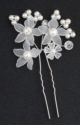 MANODHRUVA 1pc Bridal Wedding Hair Pins Silver Rhinestones Pearl FLOWER BRIDE HAIRPIN Bun Clip(Silver)