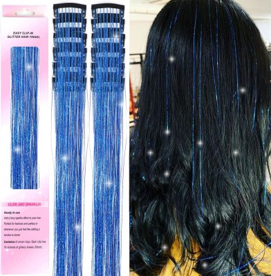 VIVIAN 2Pcs  Tinsel Clip in  Tinsel Clips Glitter Tinsel (2Pcs BLUE) Hair Extension