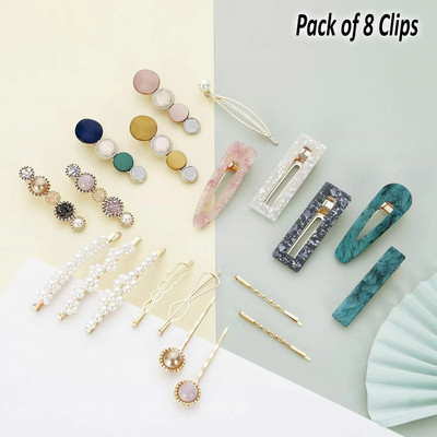 FINXFAIMA Trendy Hair Clip Combo for Girls & Women (Pack of 8) Hair Clip(Multicolor)