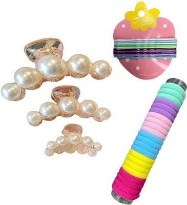 Tlismi Combo pack of 3 Pearl stone Hair Clutchers+22 Hair ties+10 Mix Color Bobby Pin Hair Clip(Multicolor)