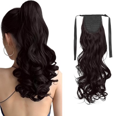 Views Ribbon 24 Inch Hair 3/4 Full Head Curly Wavy Synthetic Hair Brown Hair Accessory Set(Brown)