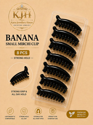 KJH Big Size Glossy Banana Hair Clips For Women (Pack of 8 Pc) | Hair Clutchers. Banana Clip(Black)