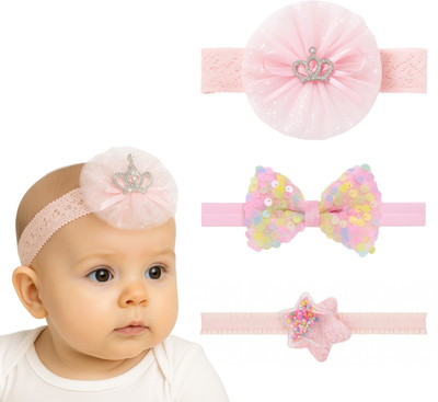 RAINBOW RETAIL Baby Girl Headbands Set – Soft Flower, Bow & Cute Minnie Designs Head Band(Pink, Multicolor)