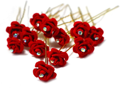 TRIPLC Bun/Jura pins for Hair Bun Metal Jura pins Red Rose Pin for Bride Women/Girls Bun Clip(Red)