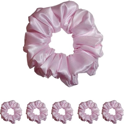 igi Premium Satin Silk Hair Light pink Scrunchies for Women & Girls (Pack of 5) Rubber Band(Pink)