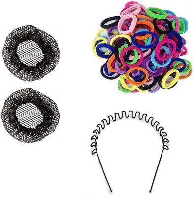 Sharum Crafts Juda Cover 2, 10 Multi Hair Band & 1Pc Zig Zag Hair Band Hair Accessory Set(Black)