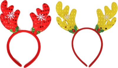 INFISPACE Christmas Reindeer Antlers Headband with Bells & Xmas FancyAccessories Pack of 2 Hair Band(Red, Yellow)