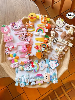 Etnico 14pcs girls(flower, candy, rainbow) Hair Clip(Multicolor)