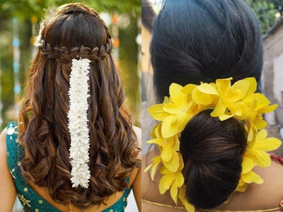 PSYCHFLORE YELLOW ORCHID WITH WHITE FABRIC GAJRA SET OF 2PC-S3 Hair Accessory Set(Multicolor)
