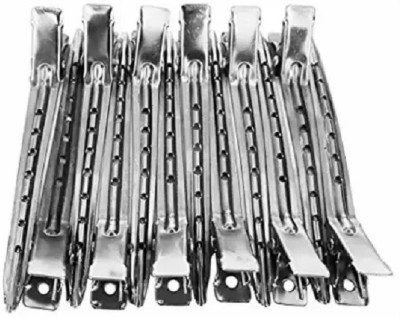 QAUKY Professional Salon Hair Styling Steel Silver Section Clips -Set of 12 Pieces Hair Clip(Silver)