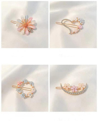 cinex 4 Pies Pearls Rhinestone half Moon Hair Pins and Clips Hair Pin(Multicolor)