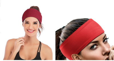 PAROPKAR Tie Headband Sports Elastic Tie Sweatband Wicking Tie Hair Wrap Head Band(Red, Maroon)