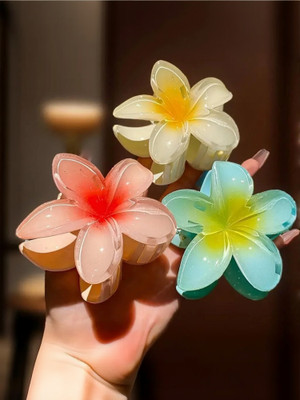 Freebies Korean Super Glossy Flower Clip Clutcher for Girls Pack of 3 Hair Claw(Multicolor)