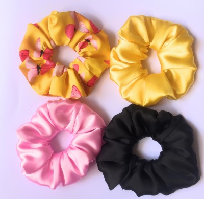 Creativeya Valentine's Special/ Pink Lover Satin Scrunchie Combo (Pack of 4) Rubber Band(Pink, Yellow, Black)