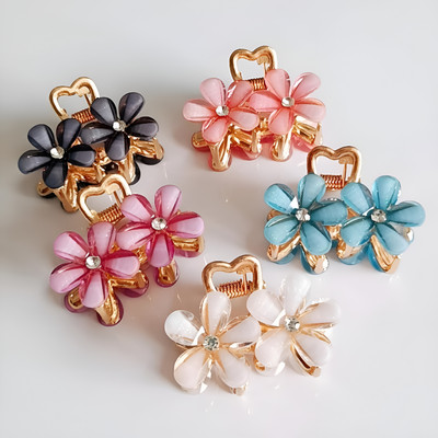 Kunj Elegant Crystal Flower Hair Claw - Medium Size claw clip for Girls and Women Hair Claw(Multicolor)
