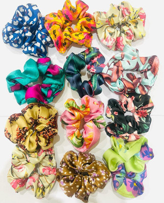 DEEGLO Soft Satin Printed Multicolor Scrunchies Hair Tie Elastic Rubber Band(Multicolor)