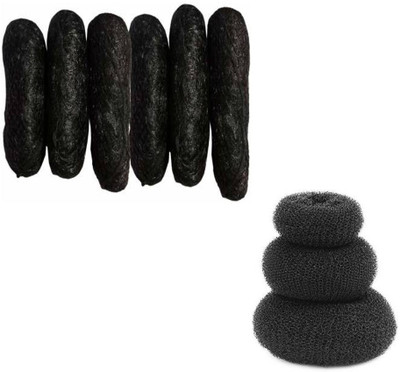 Sharum Crafts 6Pc Banana Puff Maker & 3 Hair Donut Hair Accessory Set(Black)