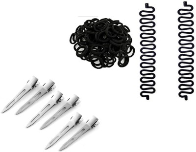 Sharum Crafts Juda Cover 1 2pc French Choti Mker & Section Clip Small 6pc Hair Accessory Set(Black)