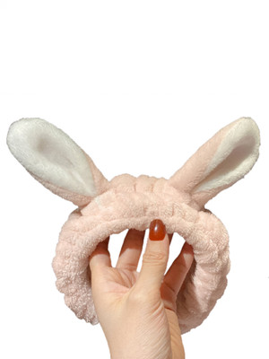 MOMISY Bunny Ear Make Up Face Washing Shower Hair band Headband For Women-Peach-White Head Band(Pink, White)