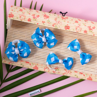 RibbonCandy Cute a Pair of Alligator Clip and a Pair of Rubberband - Blue, White Hair Accessory Set(Blue)