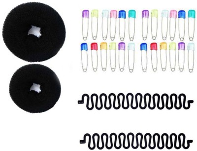 Sharum Crafts 2 Hair Donut, 24 Multi Safety Pin & 2Pc French Choti Mker Hair Accessory Set(Multicolor)