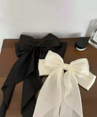 BRIJBAZAAR Bow Hair Clip/ Hair Ribbon For Women And Girls Made With Silk Satin Hair Clip(Black, White)