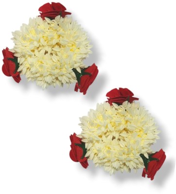 MICLAC Artificial white mogra gajra with rose for hair bun 2PCS Bun(White)