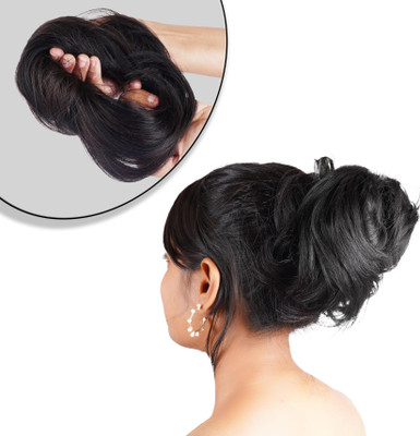 RefynHair Women Messy Hair Extensions Voluminous Bun for Womens Natural Black -1 PC(25 GR) Bun(Black)