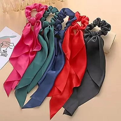 BRIJBAZAAR 5PCS New Satin Scarf Elastic Hair Bands For Women Rubber Band(Multicolor)
