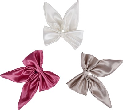 RHYNISH Girls Satin Silk Rabbit Ear Bow Alligator Hair Clip(Silver, Pink, White)