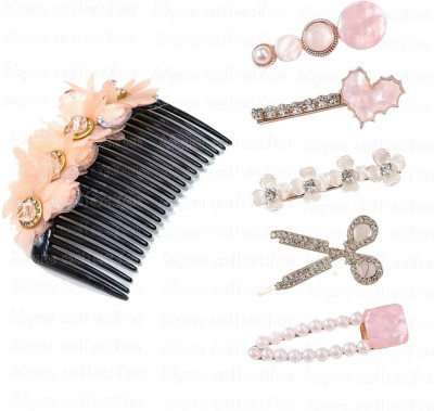 Myra Collection Flower hair comb 1 pcs and 5 pcs Rhinestone Pearl Decor Hair Clip for girls Hair Accessory Set(Multicolor)