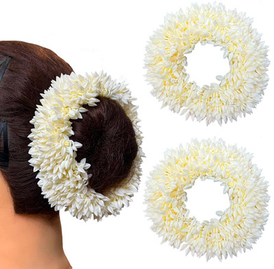 Fashion Fitoor 2 Pcs Hair Mogra Scented Rubber Band Gajra Hair Accessories for Women (White) Rubber Band(White)