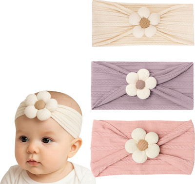 Anna Stella Adorable Baby Girl Headbands with Fabric Flower – 3 Pack Head Band(White, Purple, Multicolor)