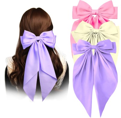 Pia Creations 3pcs Fashion Pearl Bow Hair Clip Women And Girls Made With Silk Satin Hair Clip. Hair Clip(Multicolor)