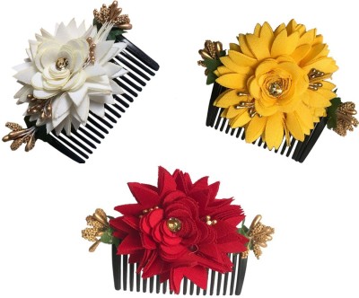 AROOMAN ™ Bridal Fancy Hair Accessories Floral Clip Side Comb Juda Pin for Women and Girls Pack-03,Color-Multi Hair Clip(Multicolor)