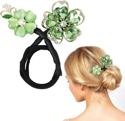 HONEY ACCESSORIES Green Flower Hair Clips,,Lazy Hair Curler Bun Maker for Women Ladies Girls Bun Clip(Green)