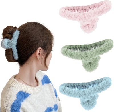 Lykaa Soft Faux Fleece Fur Large Hair Clutcher Hair Claw Clips For Women 3 Pcs Hair Clip(Multicolor)