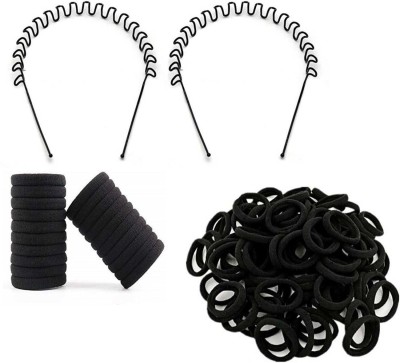 Sharum Crafts 20pc black hair band 2pc Zig Zag Hair Band & 10 Black Hair Band Hair Accessory Set(Black)